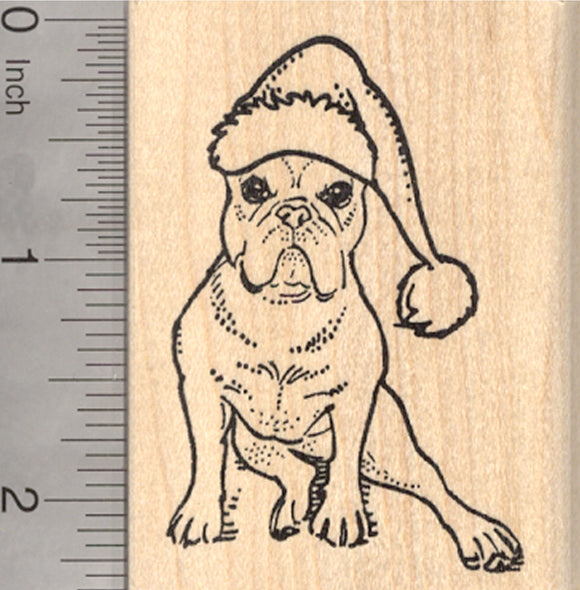 Christmas French Bulldog Rubber Stamp, Dog in Santa Hat