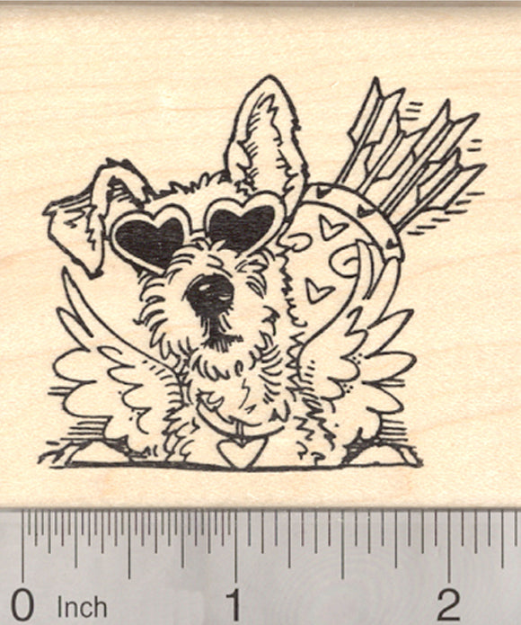 Valentine's Day Airedale Terrier Rubber Stamp, Canine Cupid with Wings and Quiver