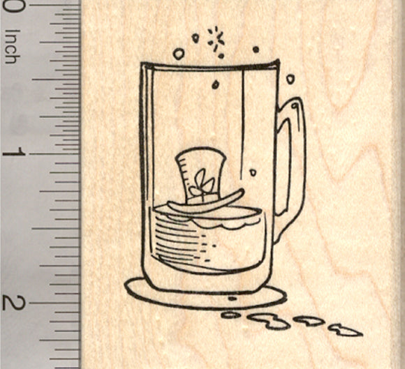 St. Patrick's Day Leprechaun Rubber Stamp, Beer Glass with Hat and Footprints