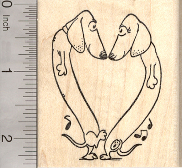Valentine's Day Dachshund Rubber Stamp, Two Dogs in Love, Heart Shaped Dance