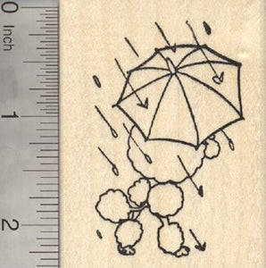 Poodle with Umbrella Rubber Stamp, Spring Showers, Step in a Puddle