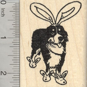 Easter Bernese Mountain Dog Rubber Stamp, Bunny Ears and Slippers