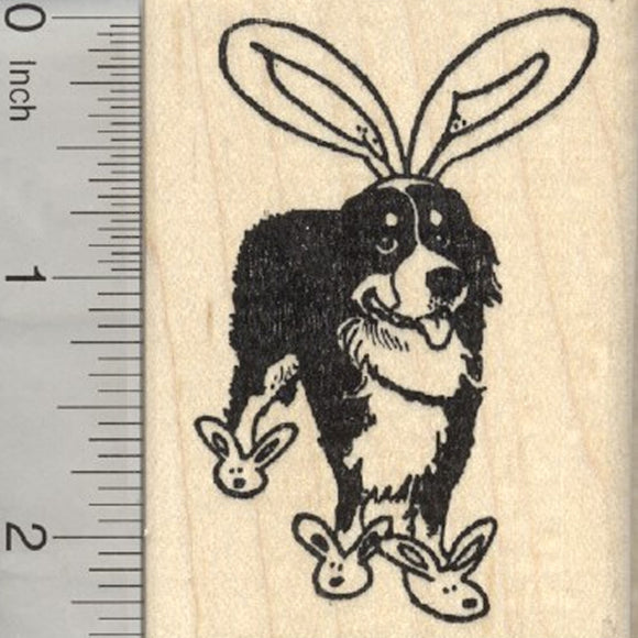 Easter Bernese Mountain Dog Rubber Stamp, Bunny Ears and Slippers