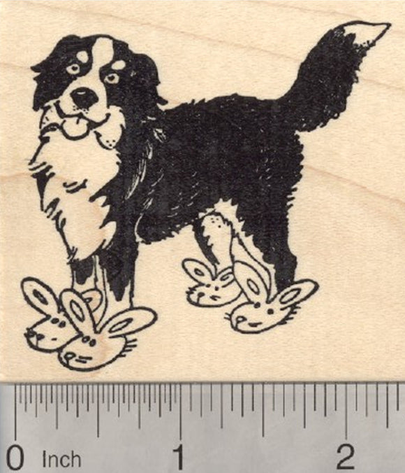 Easter Bernese Mountain Dog Rubber Stamp, Bunny Slippers