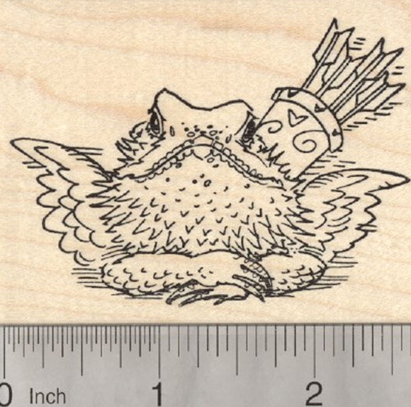 Valentine's Day Bearded Dragon Rubber Stamp, Cupid's Arrow and Wings