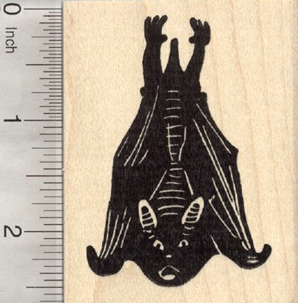 Large Roosting Bat Rubber Stamp, Realistic Hanging Upside Down