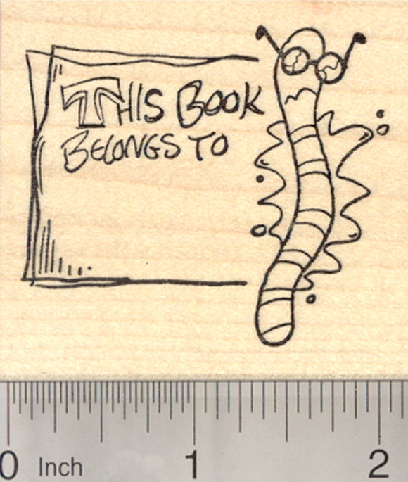 Smashed Bookworm Bookplate Rubber Stamp