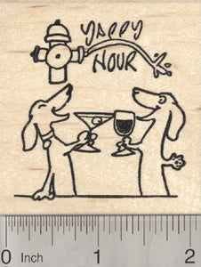 Yappy Hour Dog Rubber Stamp, Dachshunds with Cocktails