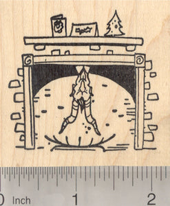 Krampus in Fireplace Rubber Stamp, Christmas
