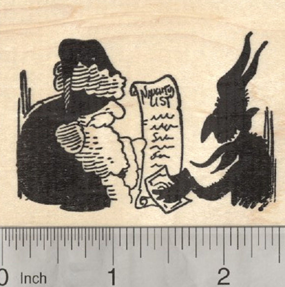 Christmas Krampus Rubber Stamp, Buying Naughty List from Santa