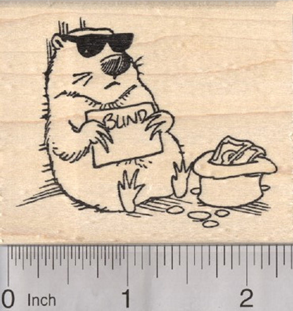 Groundhog Day Rubber Stamp, Blind with Sunglasses