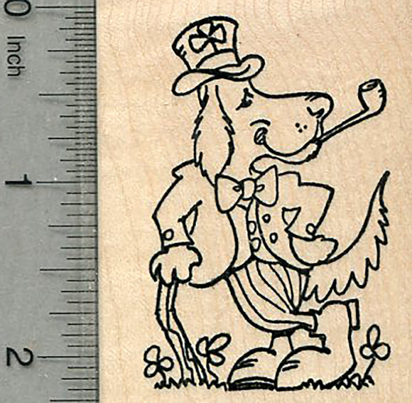 Saint Patrick's Day Rubber Stamp, Irish Setter Dog in Leprechaun Suit