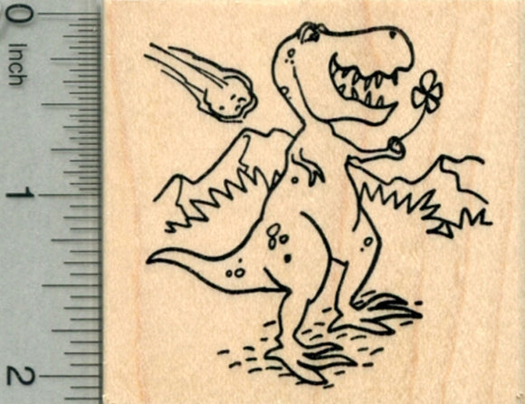 Lucky T-Rex Rubber Stamp, Saint Patrick's Day Dinosaur Four Leaf Clover