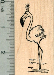 Birthday Flamingo Rubber Stamp, Bird in Party Hat