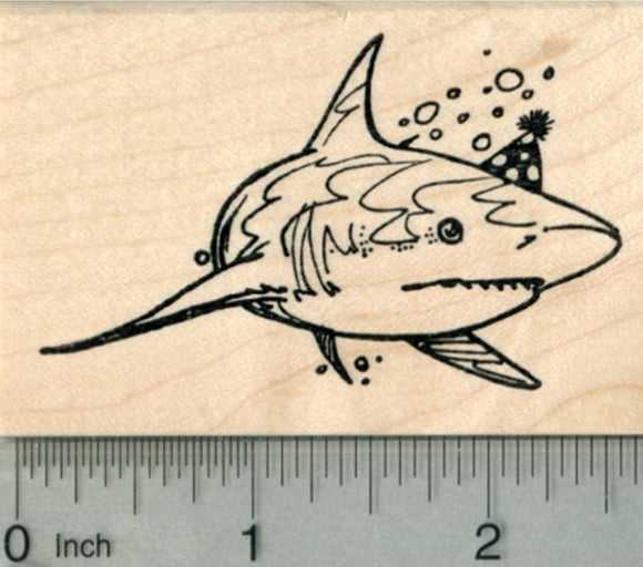 Birthday Shark Rubber Stamp, Great White in Party Hat
