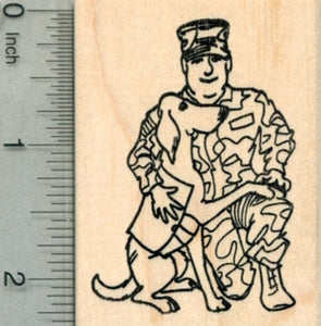 Military Dog Rubber Stamp, Soldier with Labrador Retriever
