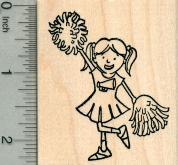 Cheerleader Rubber Stamp, Girl with Pom Poms