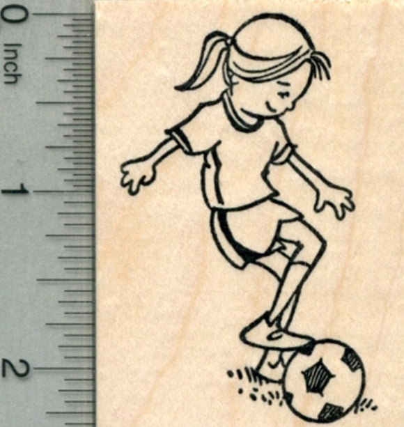 Soccer Player Rubber Stamp, Girl with Ball