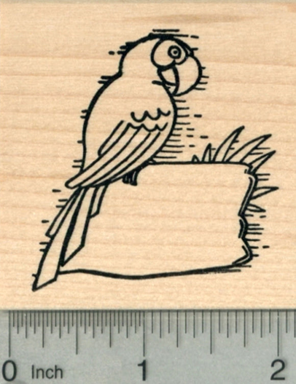 Parrot Rubber Stamp, Macaw with Blank Sign for Luau Party Series