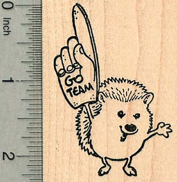 Cheering Hedgehog Rubber Stamp, Foam Finger