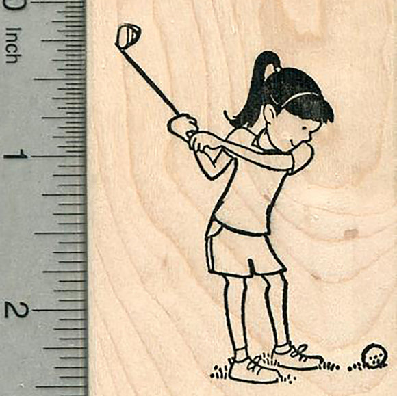 Golf Rubber Stamp, Girl or Woman Golfer with Club