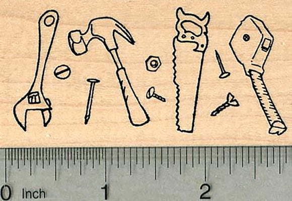 Tool Border Rubber Stamp, Father's Day, Wrench, Hammer, Carpentry, Plumbing