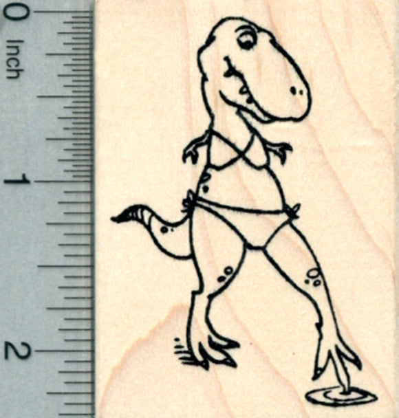 Dinosaur in Bikini Rubber Stamp, Pool Party T-Rex