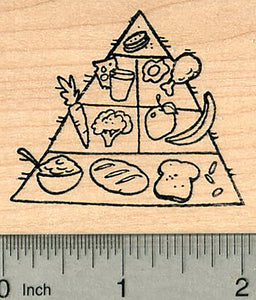 Old Food Pyramid Rubber Stamp, Retro Nutrition Series