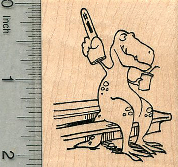 Dinosaur Football Fan Rubber Stamp, T-rex with Foam Finger