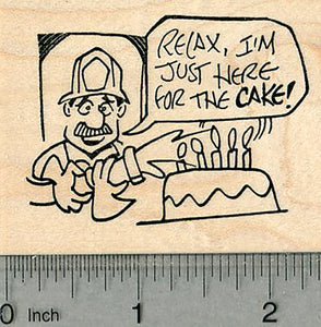 Firefighter Birthday Cake Rubber Stamp, Putting out Candles