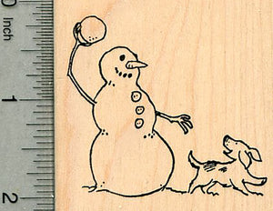 Snowman Rubber Stamp, Playing Fetch with Dog