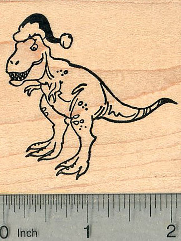 Christmas T-Rex Rubber Stamp, Dinosaur in Santa Hat