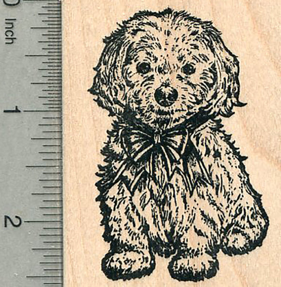 Holiday Maltese Rubber Stamp, Dog in Bow