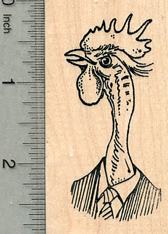 Naked Neck Chicken Rubber Stamp, Wearing a Suit and Tie