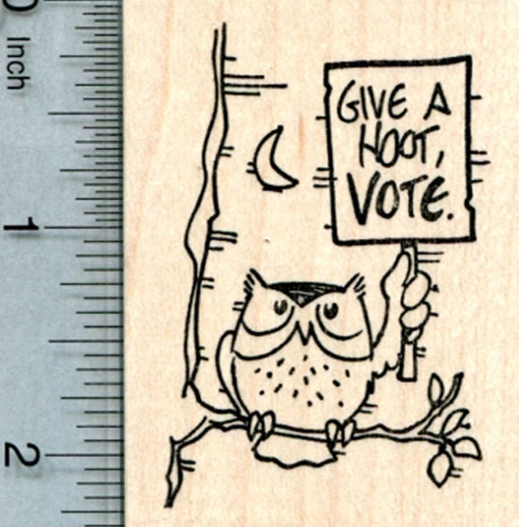 Voting Owl Rubber Stamp, Give A Hoot, Vote.