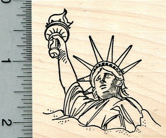 Statue of Liberty Rubber Stamp, Buried in Sand, New York City Monument