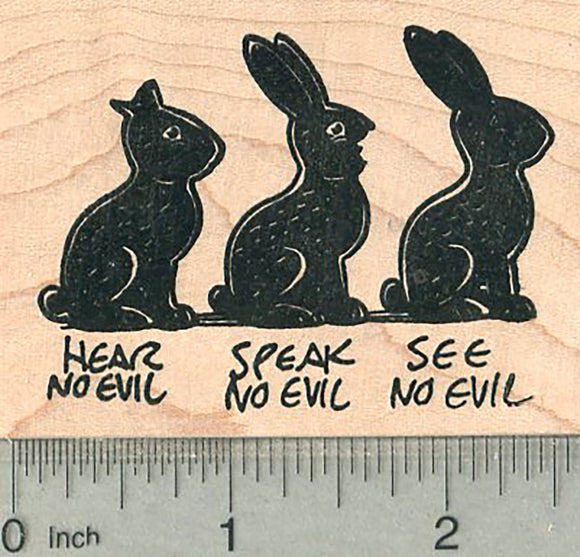 Chocolate Easter Bunny Rubber Stamp, Hear, Speak, See no Evil