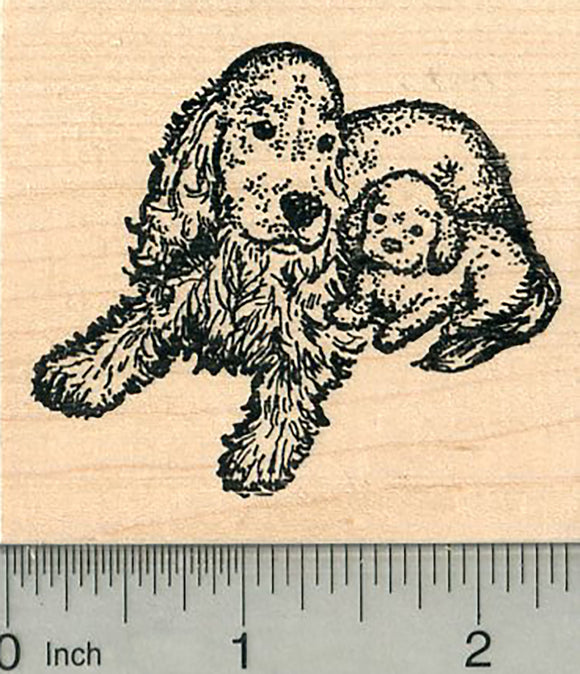 Cocker Spaniel Rubber Stamp, Dog with Puppy