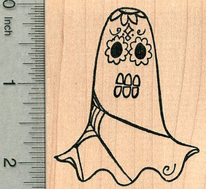 Sugar Skull Ghost Rubber Stamp, Día de los Muertos, Day of the Dead