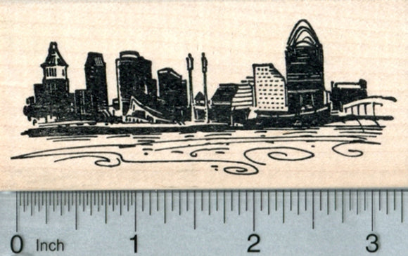 Cincinnati Skyline Rubber Stamp, Ohio River, Travel Series