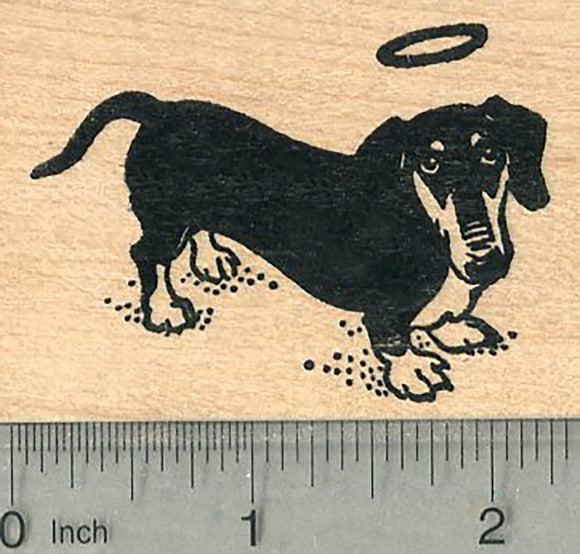 Dachshund Angel Rubber Stamp, Dog with Halo