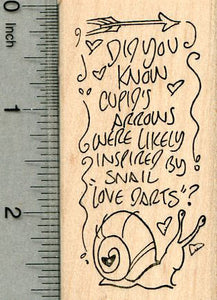 Snail Love Darts Rubber Stamp, Valentine's Day Cupid Text