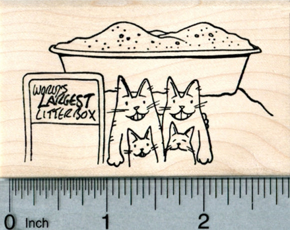 World's Largest Litterbox Rubber Stamp, with Cat family, Road Trip Series