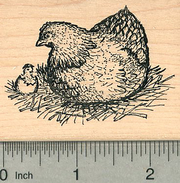 Hen with Chick Rubber Stamp, Chickens, Farm Series