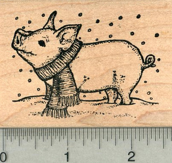 Pig Rubber Stamp, in Snow, Year of the Pig