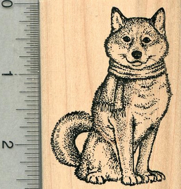 Shiba Inu Rubber Stamp, Dog in Scarf