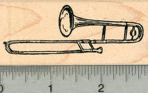 Trombone Rubber Stamp, Brass Musical Instrument Series