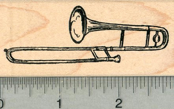 Trombone Rubber Stamp, Brass Musical Instrument Series