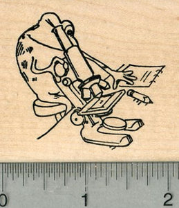 Frog Biologist Rubber Stamp, with Microscope