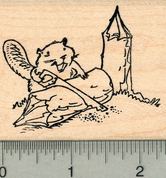 Beaver Rubber Stamp, Using Hand Saw